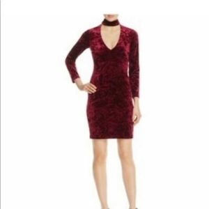 Bardot long sleeve velvet choker dress